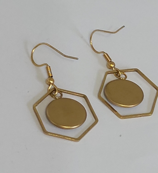 Boho Blue Gold Marble Artisan Geometric Elegant Drop Dangle Gold Tone Earrings - Picture 12 of 12